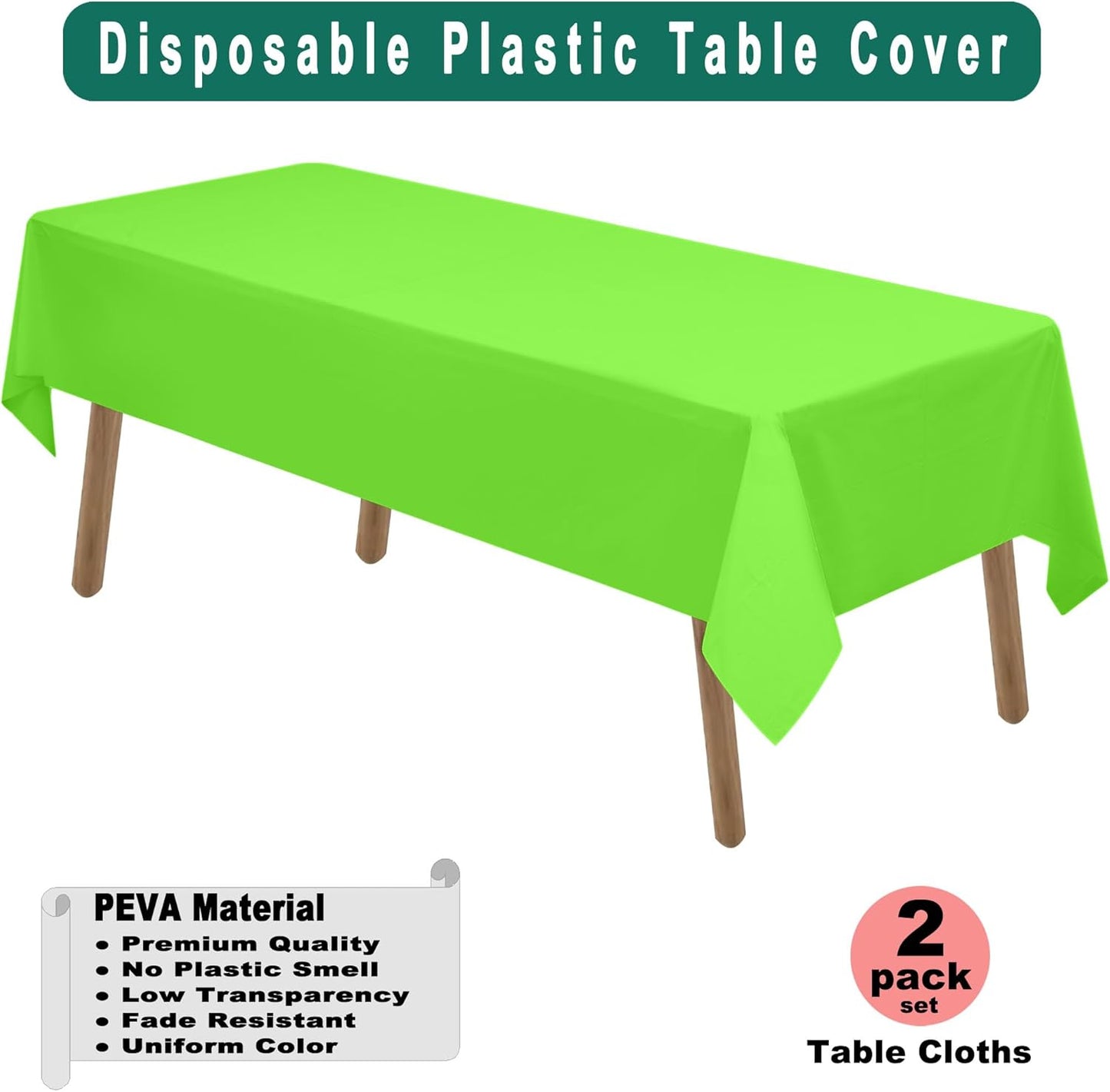 Lime Green Plastic Tablecloths 2 Pack Light Green Disposable Table Covers 54 x 108 Inch Shower Party Tablecovers PEVA Fruit Green Table Cloths for Birthday Wedding Parties 8 ft Rectangle Table Use
