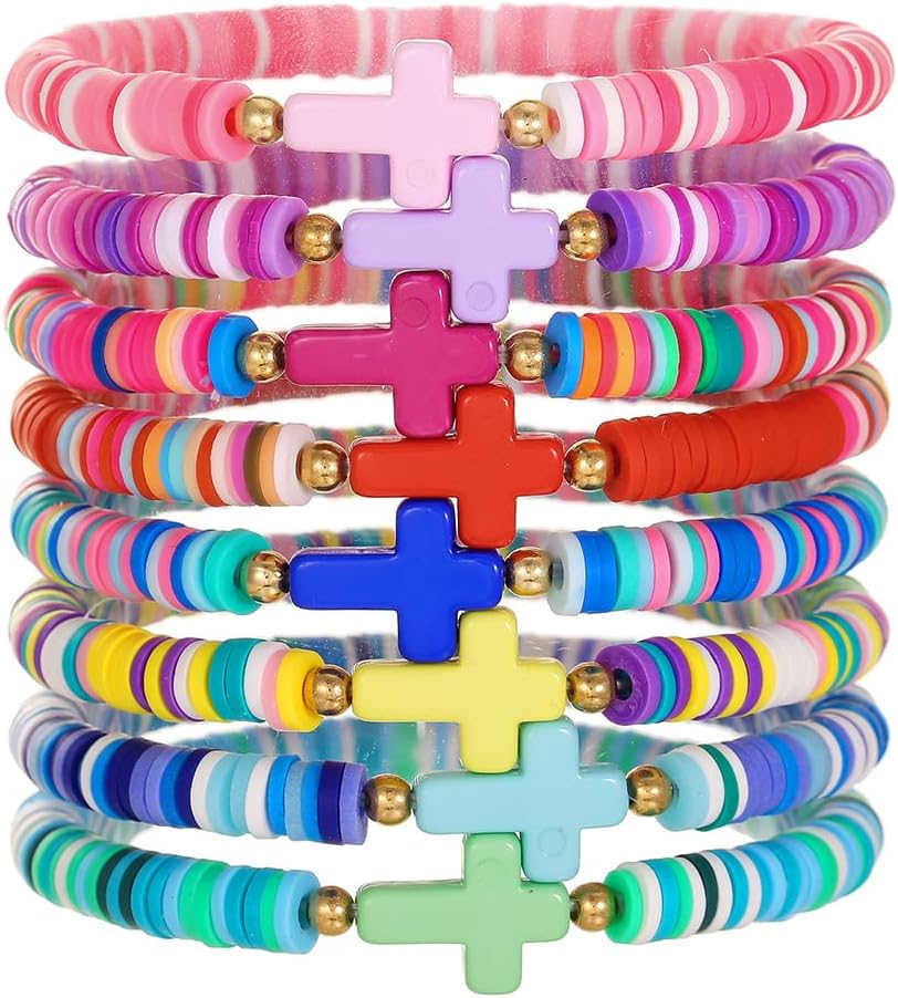 Friendship Bracelets Boho Stackable Bracelets for Women Surfer Heishi Clay Bead Bracelets Stretch Preppy Bracelets Colorful Boho Bracelets for Women