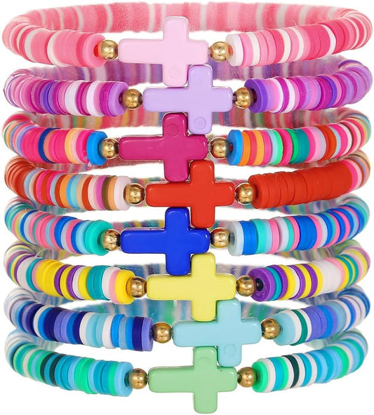 Friendship Bracelets Boho Stackable Bracelets for Women Surfer Heishi Clay Bead Bracelets Stretch Preppy Bracelets Colorful Boho Bracelets for Women