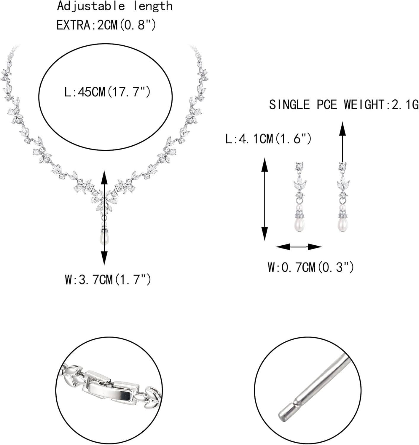 EVER FAITH Bridal Jewelry Set for Bride Bridesmaid, Flower Leaf Teardrop Cubic Zirconia Necklace Dangle Earrings Bracelet Sets Wedding Party for Women