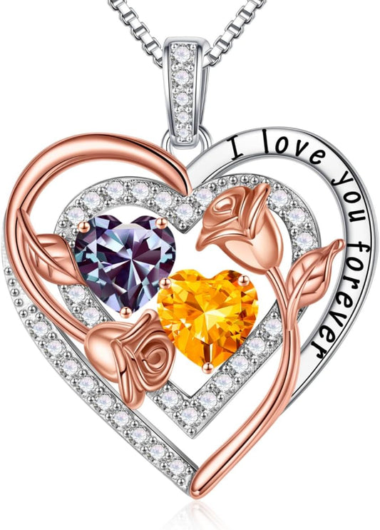 Iefil Birthstone Necklace for Women - Sterling Silver Birthstone Necklace Anniversary Birthday Gifts for Her Wife Mom Daughter