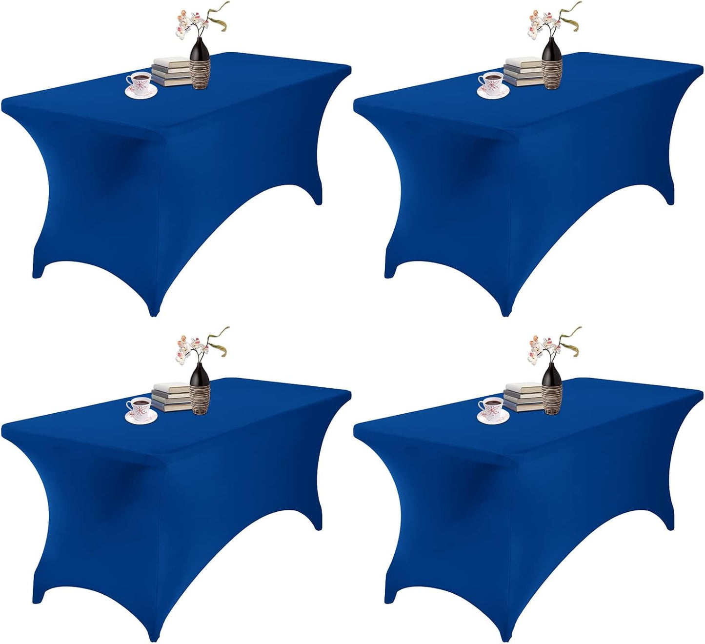 4Pack Spandex Waterproof Table Covers 6ft，Spandex 6ft Waterproof Table Cover for Party,Wedding, Banquet, and Events(Classicbule)