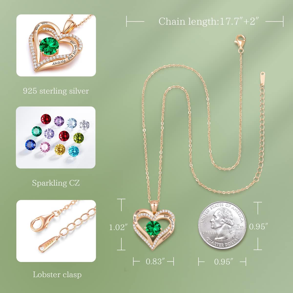 CDE Forever Love Heart Necklaces for Women, Wedding Anniversary, Birthday Mothers Day Christmas Day Gifts for Mom, Mother, Wife, friend, S925 Silver Jewelry with Birthstone Pendant