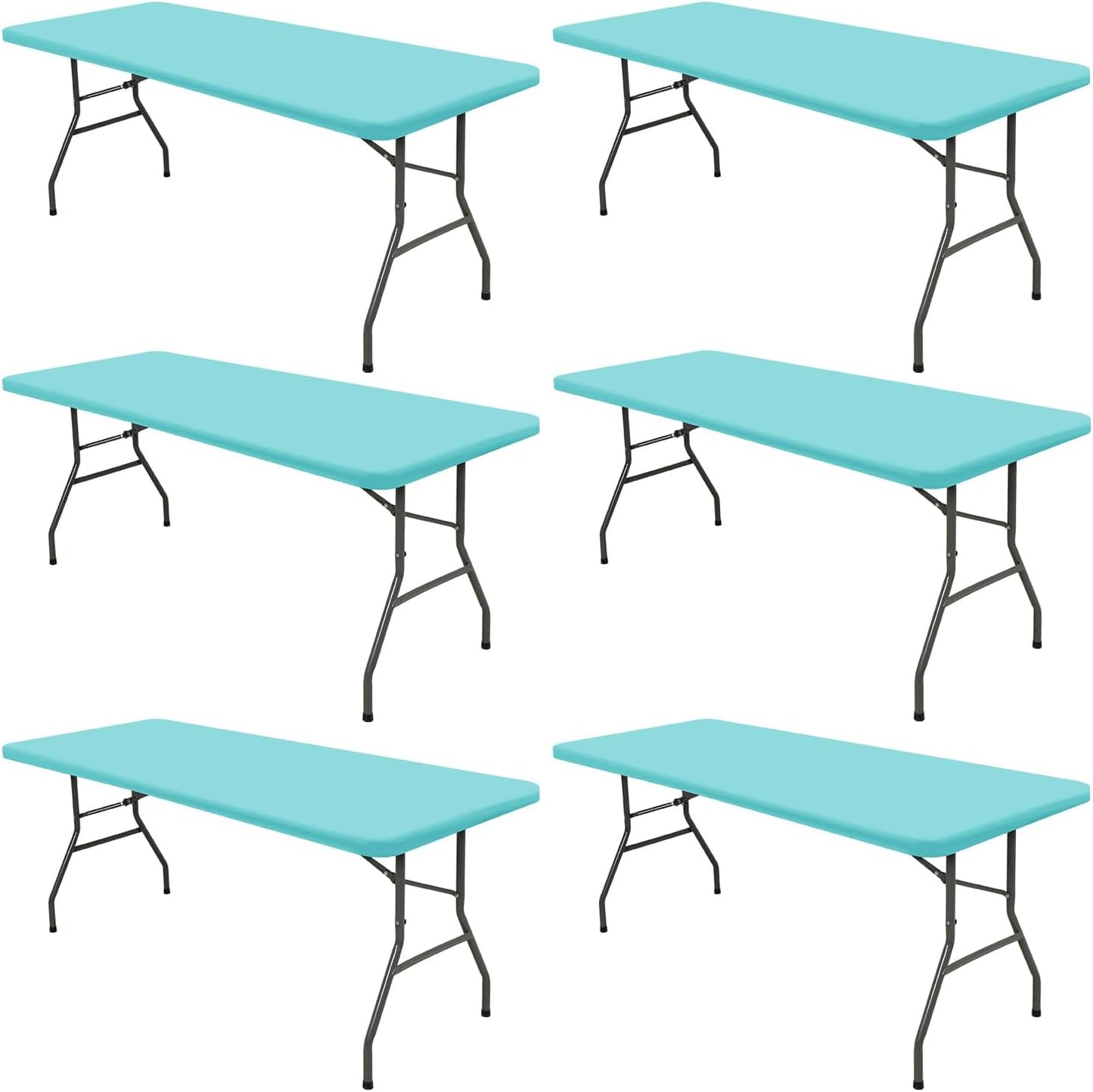 6 Pack Picnic Table Cover Elastic Fitted Tablecloths for 6 Foot Rectangle Tables Waterproof Stretch Washable Patio Folding Outdoor Spandex Tablecloth for Camping Banquet Parties (Aqua Blue,30" x 72")