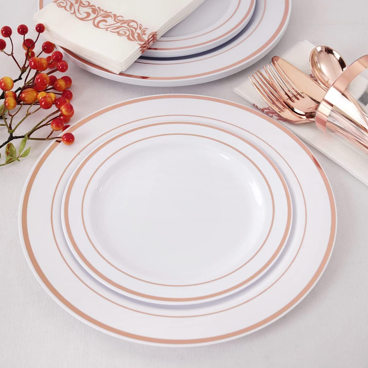 Supernal 400pcs Rose Gold Dinnerware,Rose Gold Plastic Plates,Wedding Decoration,Heavy Duty Disaposable Silverware, Disaposable Rim Cups, Easter Paper Napkins,Suit for Wedding, Birthday,Party