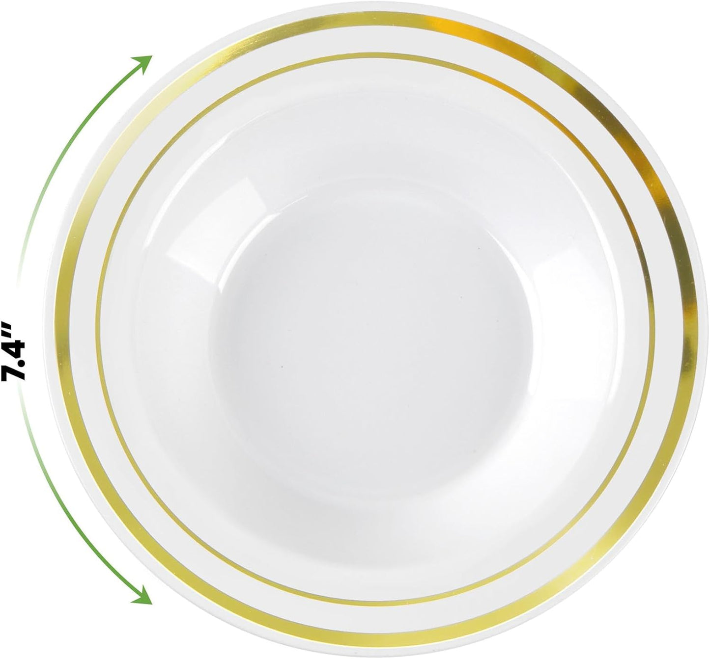 SETUP [12 oz. - 50 Piece Dessert Soup Bowls with Gold Rim, Plastic Bowls Disposable - Premium Heavy-Duty Disposable Soup Bowls for Party, Wedding, and All Occasions