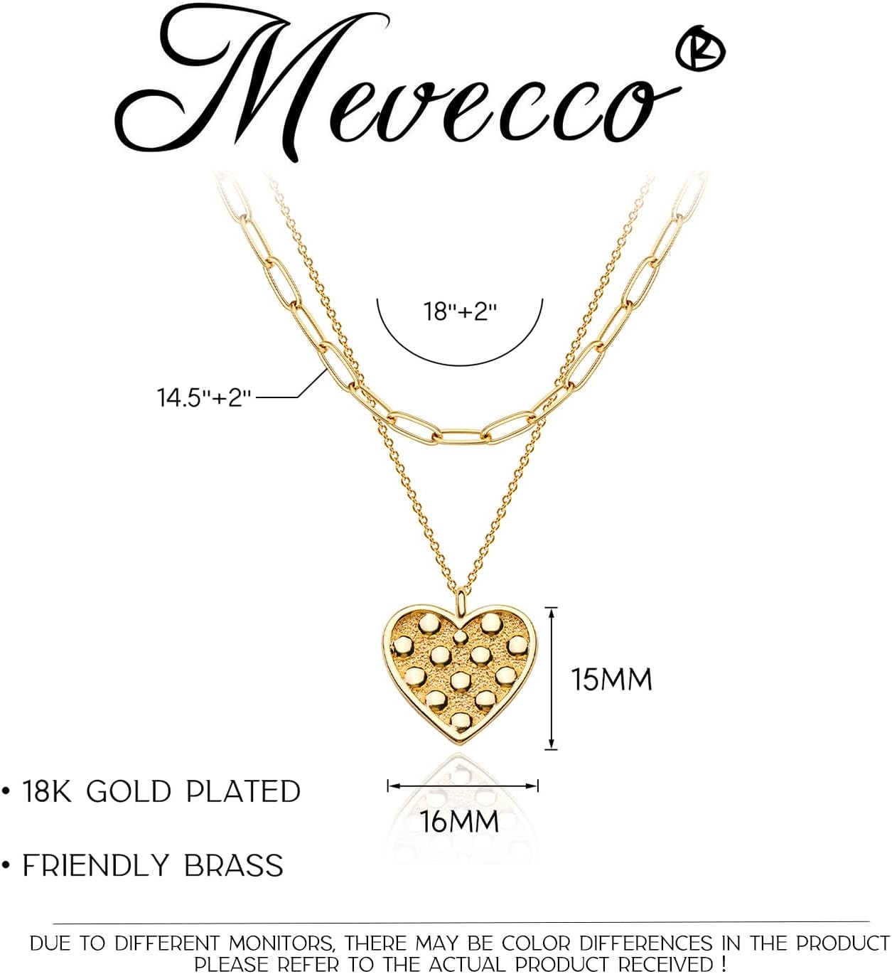 MEVECCO Layered Heart Necklace Pendant Handmade 18k Gold Plated Dainty Gold Choker Arrow Bar Layering Long Necklace for Women
