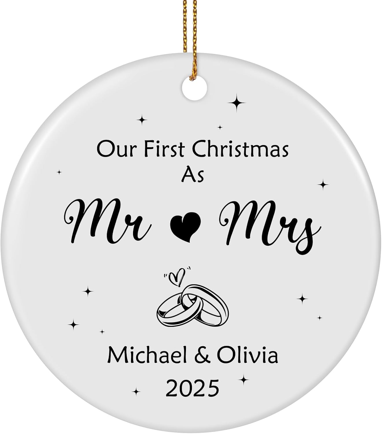 Personalized First Christmas Married Ornament 2025, Custom Engaged Christmas Ornaments with Names, Customized Wedding Engagement Gifts for Newlywed Couples Him Her