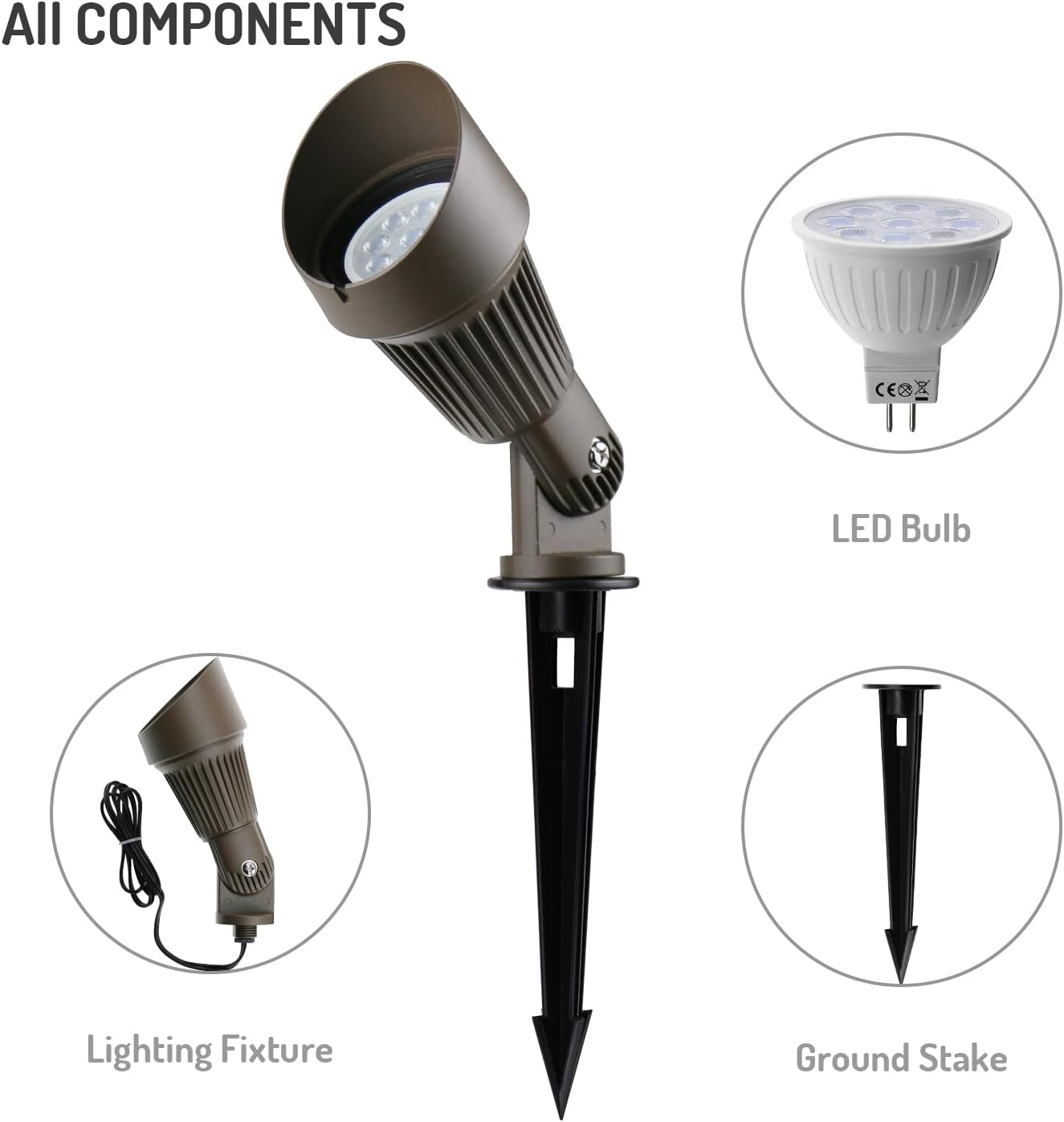 4W LED Landscape Lighting Low Voltage Landscape Lights Spotlights GL106-BZLED8 AC/DC 12V Warm White Waterproof for Driveway,Yard, Lawn,Patio,Walls,Trees,Flags,Outdoor Light (Bronze, 8 Pack)