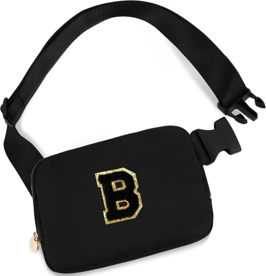 Bridesmaid Gifts Wedding Day - Bridesmaid Proposal Gift,Bridal Shower Gifts,Maid of Honor Gifts,Bachelorette Party Decorations Favors,Initial Belt Bag Crossbody Bag Fanny Pack | Black,Black B