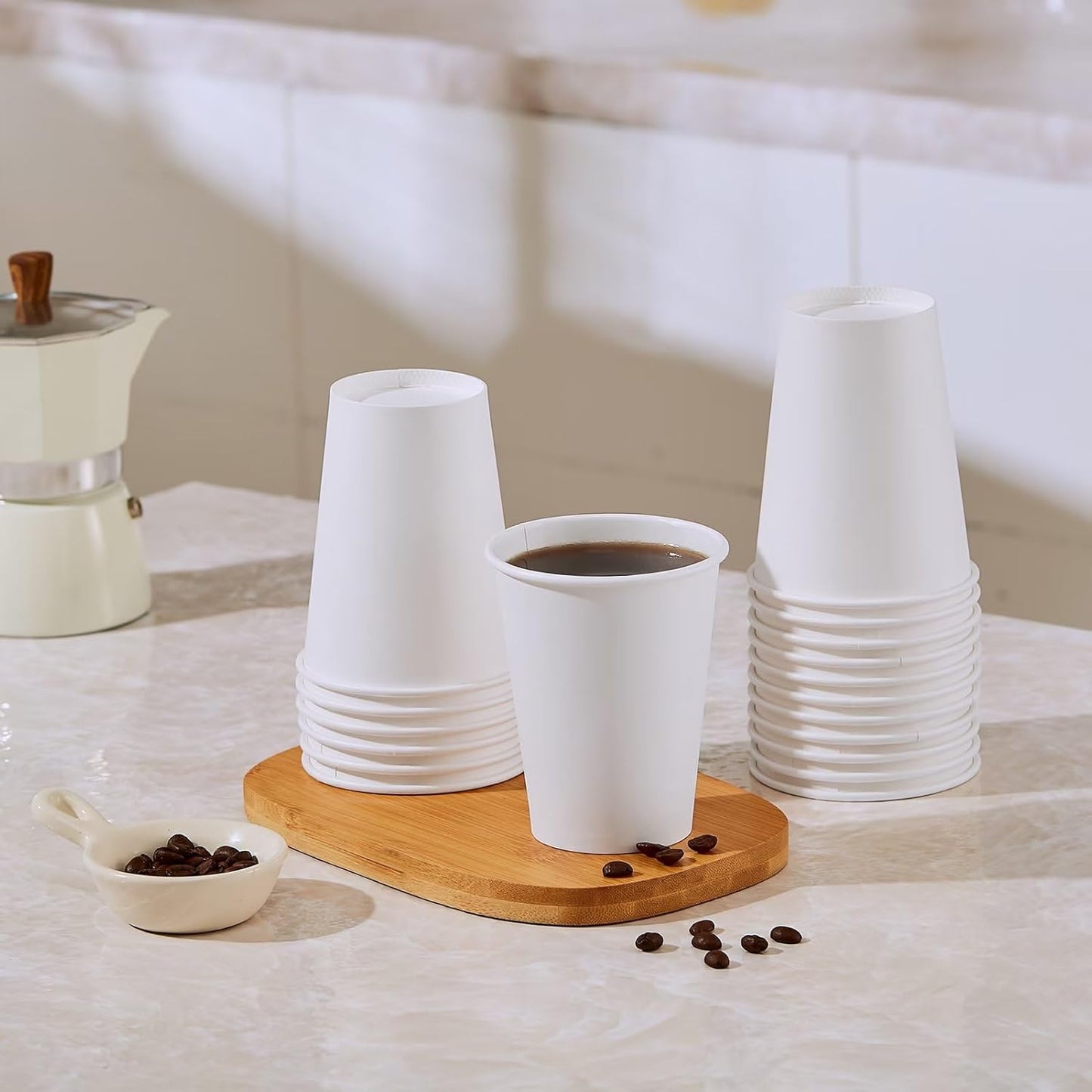 JOLLY PARTY 300 Pack 12 oz Disposable Paper Coffee Cup, Hot/Cold Beverage Drinking Cups for Water, Paper Coffee Cups, White Hot Coffee Cups