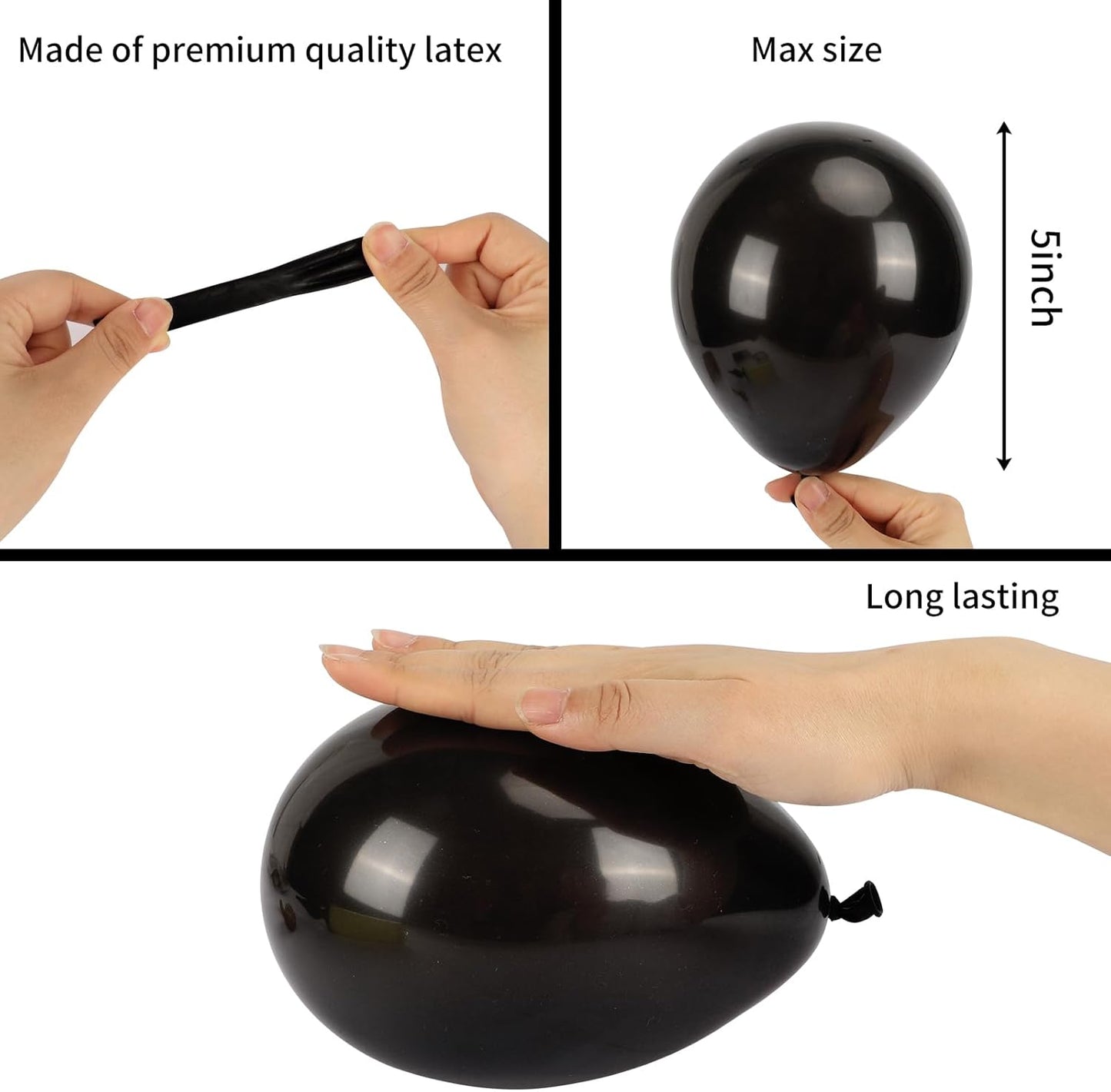 RUBFAC Black Balloons 120pcs 5 Inch Black Latex Party Balloons for Birthday Supplies Backdrop Decorations Halloween New Year Party Decorations