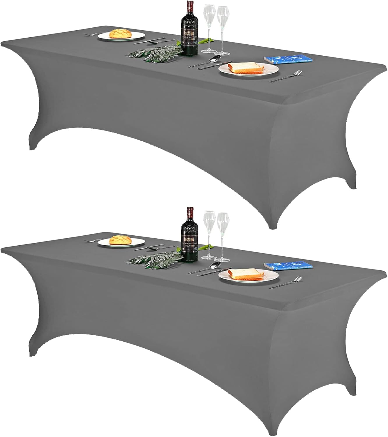 FORLIFE 2Pack Spandex Table Covers，Fitted Tablecloth for Rectangular Tables, Stretch Patio Table Covers, Universal Spandex Table Cover for Wedding, Banquet, Party (8ft, Gray)