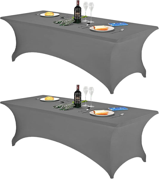 FORLIFE 2Pack Spandex Table Covers，Fitted Tablecloth for Rectangular Tables, Stretch Patio Table Covers, Universal Spandex Table Cover for Wedding, Banquet, Party (8ft, Gray)