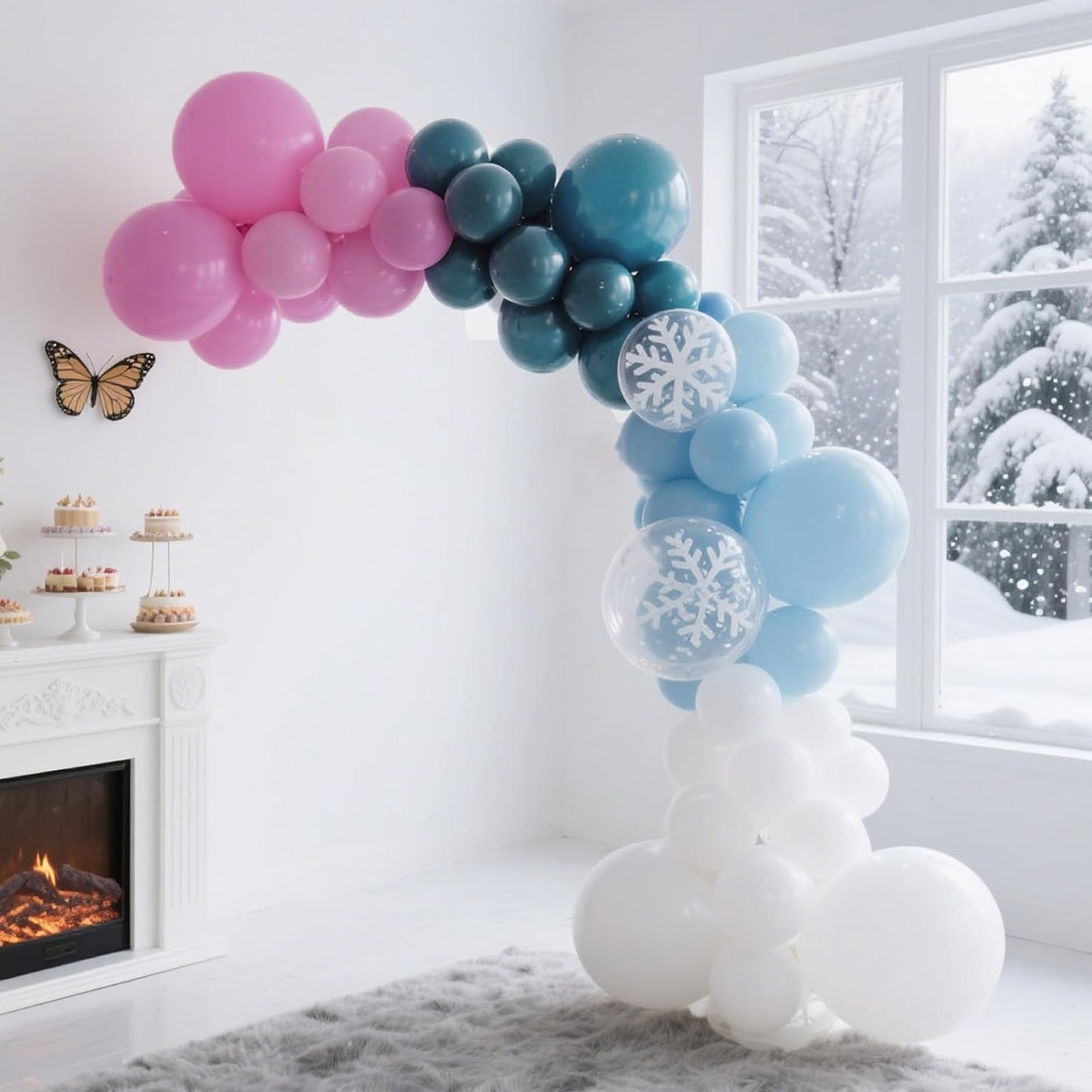 Pink and Blue Balloons, 12 Inch Snowflake Dusty Pink Light Pastel Slate Blue White Latex Balloons for Baby Its Cold Outside Baby Shower Gender Reveal Christmas Winter Wonderland Birthday Party Decor