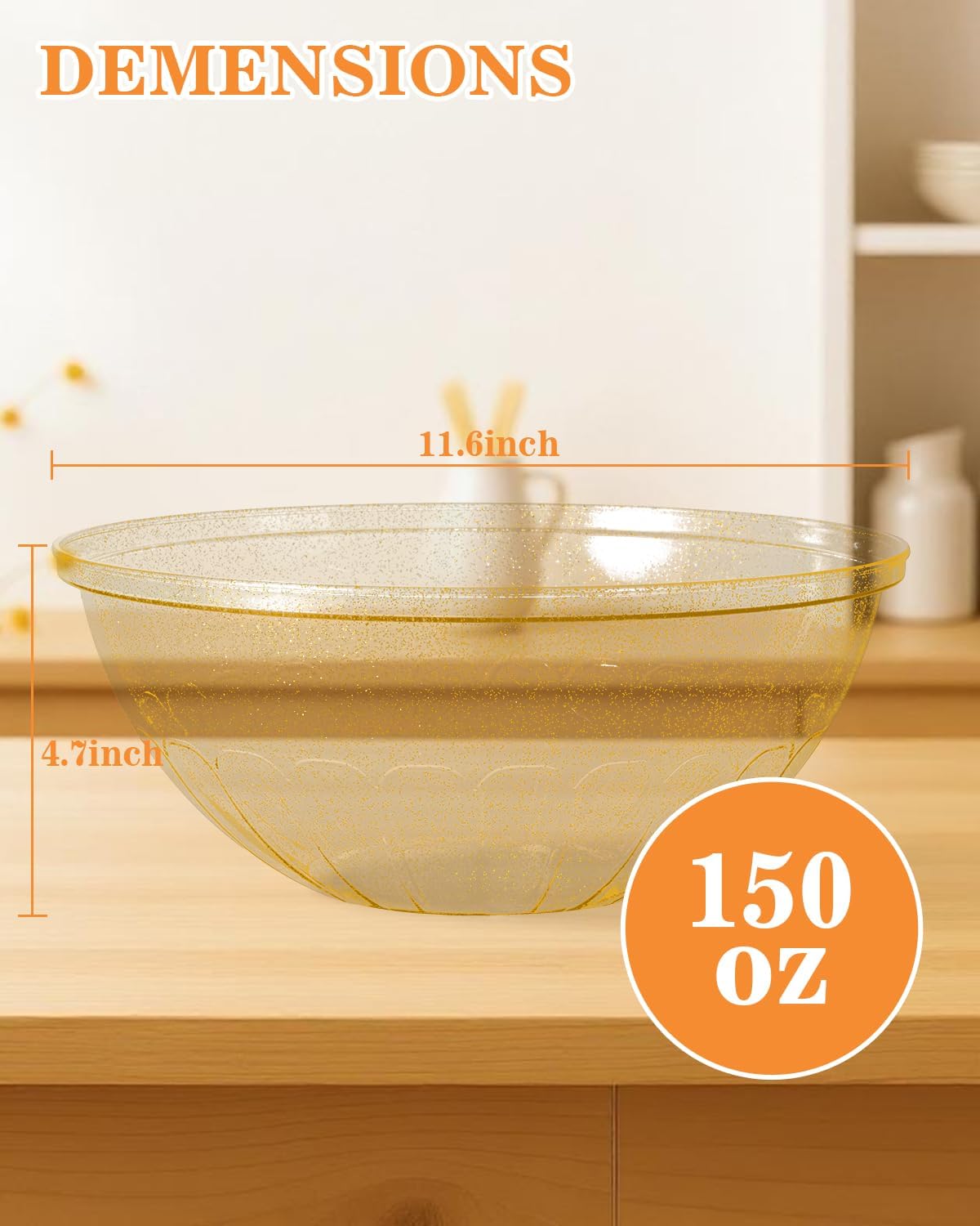 BESTVIP 150oz Glitter Gold Plastic Serving Bowls for Party, 4 Pack 11.6inch Large Disposable Chips Bowl for Salad, Snacks, Candy Dishes for Parties, Christmas, Weddings & Holidays, Events, Reusable