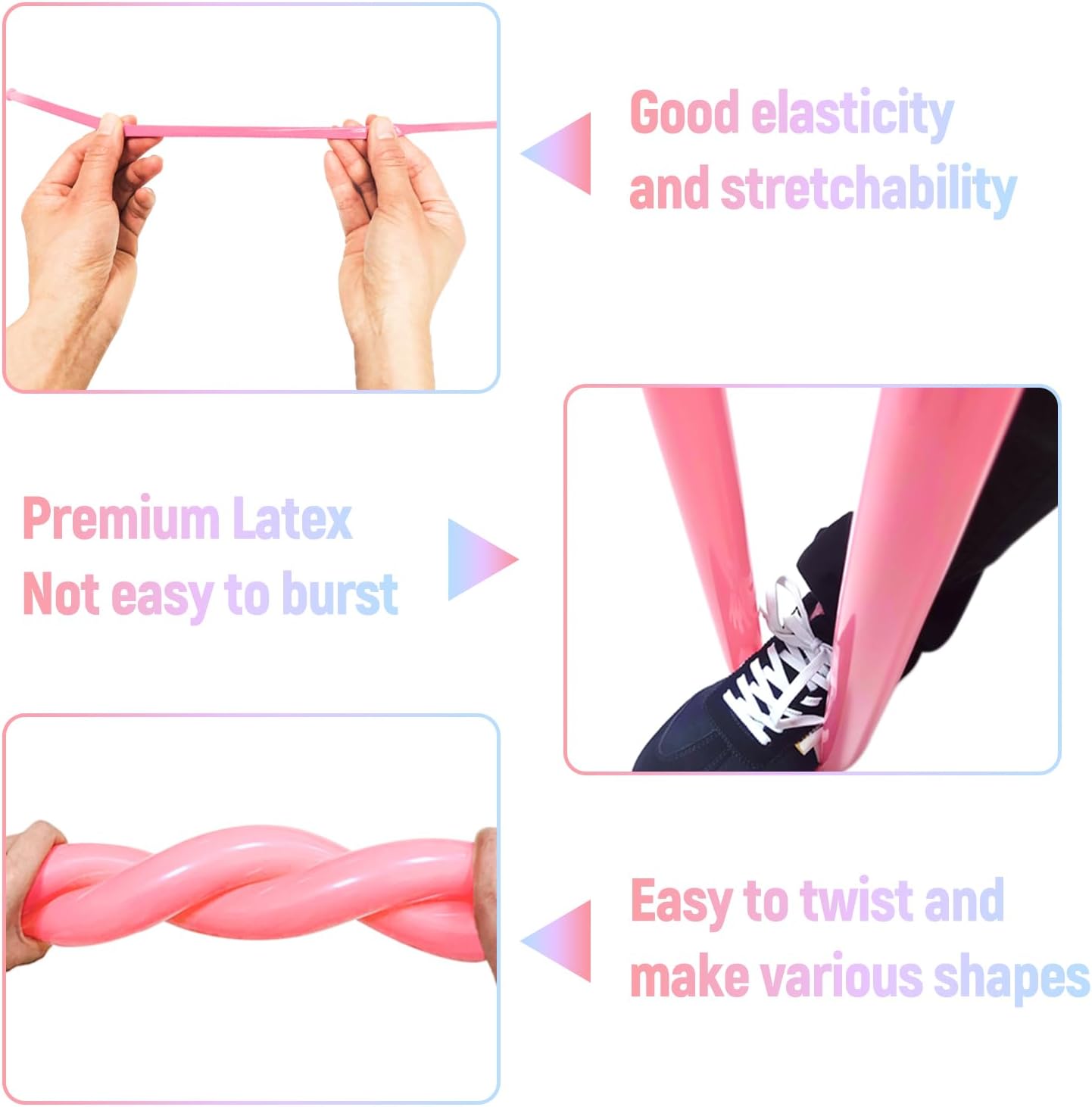 100Pcs Pastel Long Balloons forTying Balloon Arch, Assorted 260q Balloons Thickening Skinny Latex Twisting for Animals Shape modeling.