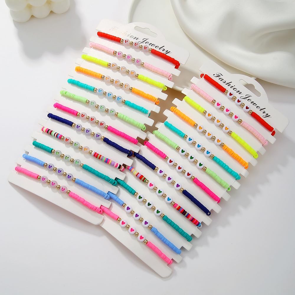 Friendship Bracelets Boho Stackable Bracelets for Women Surfer Heishi Clay Bead Bracelets Stretch Preppy Bracelets Colorful Boho Bracelets for Women