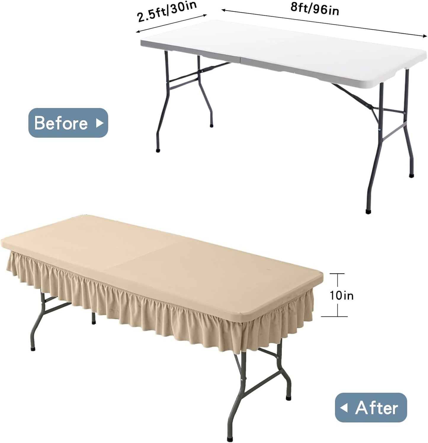 8ft Khaki Stretch Tablecloth for Rectangular Tables - Flared Wrap Design, Waterproof, Wrinkle-Resistant, Washable - Ideal for Weddings, Parties, Banquets & Table Protection