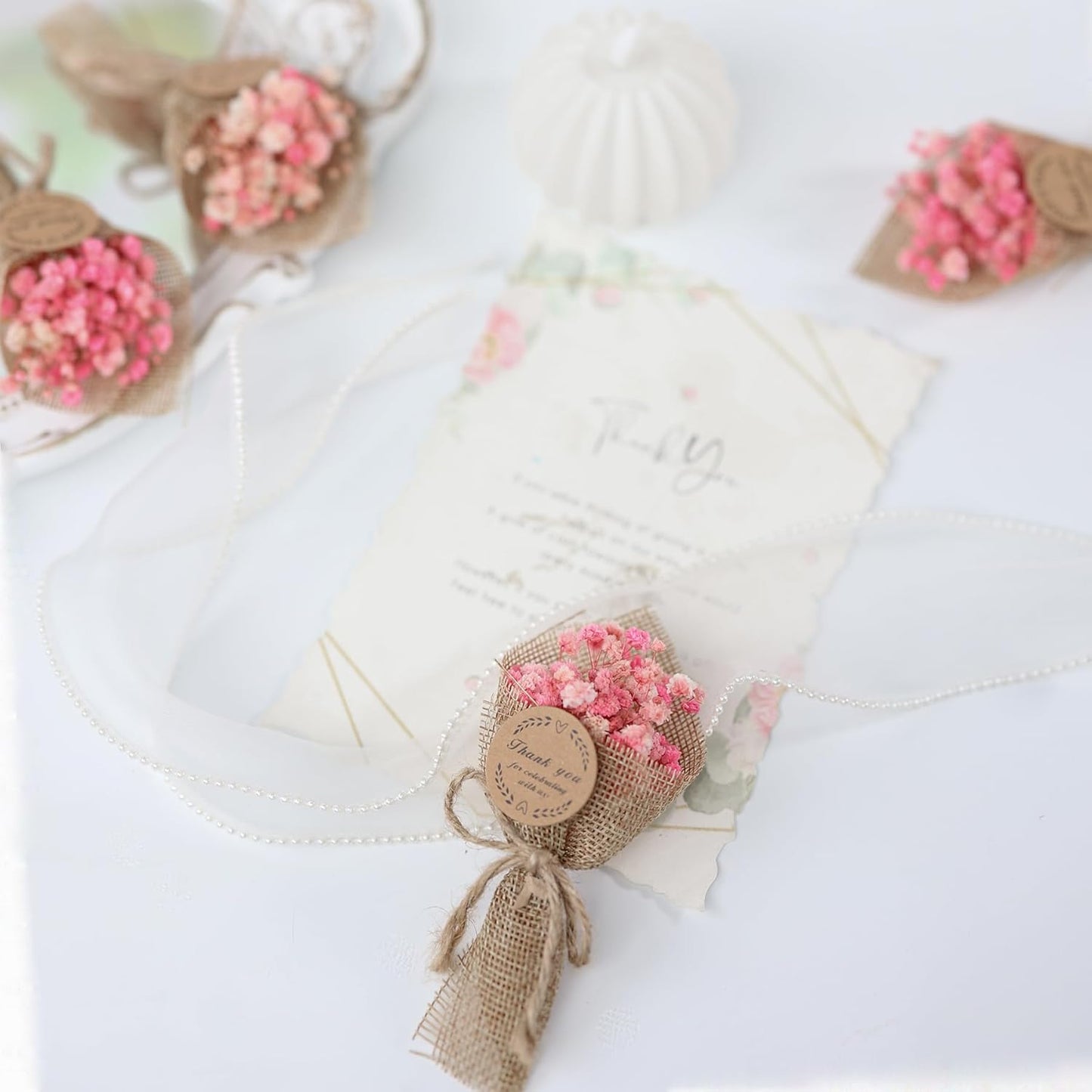 20-Piece set Mini Magnet Dried Flowers Bouquet for Wedding Favours for Guests, Baby Shower Party Favors, Bridal Shower Gifts, Baptism, Wedding Return Gifts.(pink)