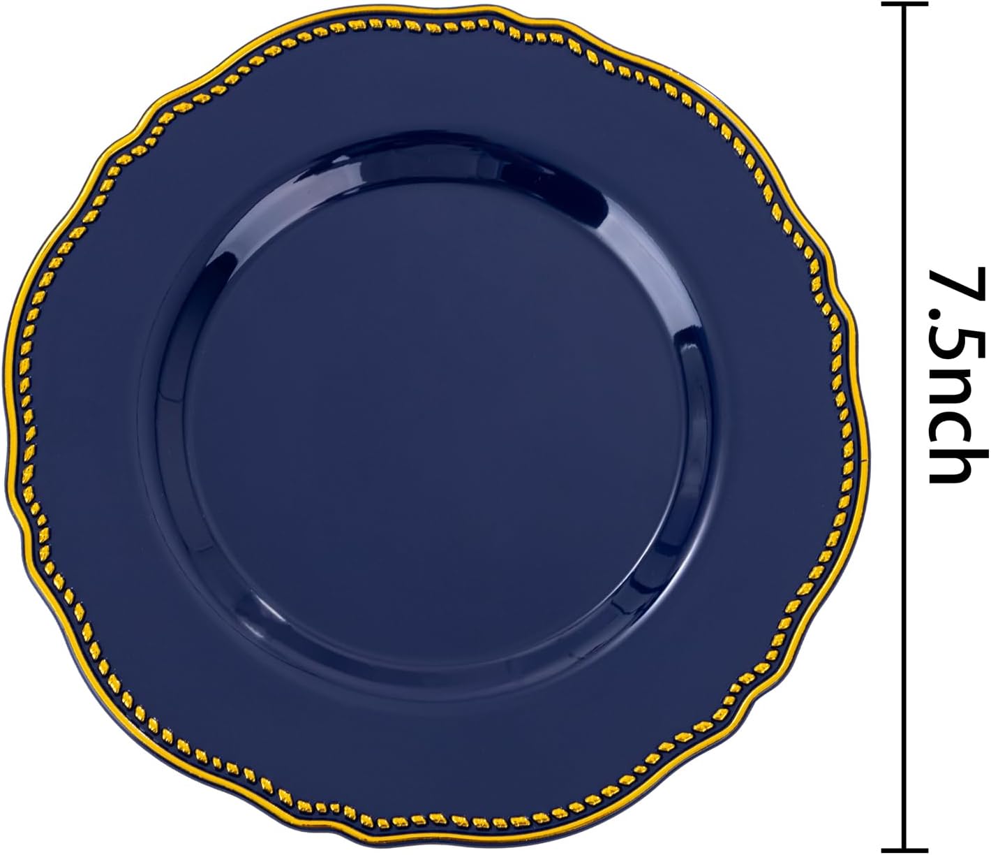 Hioasis 60pcs Blue Plastic Plates - Blue and Gold Disposable Dinnerware with Gold Rim, Heavy-duty, 7.5 inch, Dessert Plates for Party & Wedding
