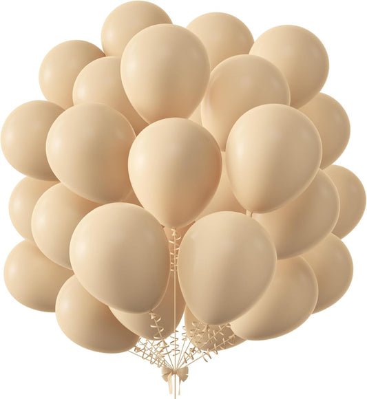 KALOR 12 Inch Beige Balloons, 50 Pcs Latex Helium Balloons for Kid's Birthday Party, Baby Shower, Wedding, Graduate Party Decorations