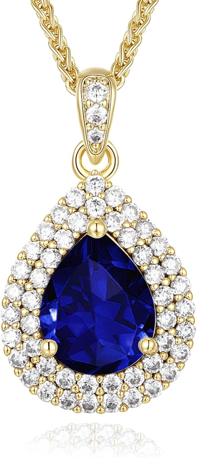 Gold Necklace for Women-Teardrop Birthstone Pendant-18K Gold Plated Chain with Light-Up Gift Box, Jewelry for Women,Anniversary Birthday Gifts for Her Wife Girlfriend Mom,Womens Jewelry