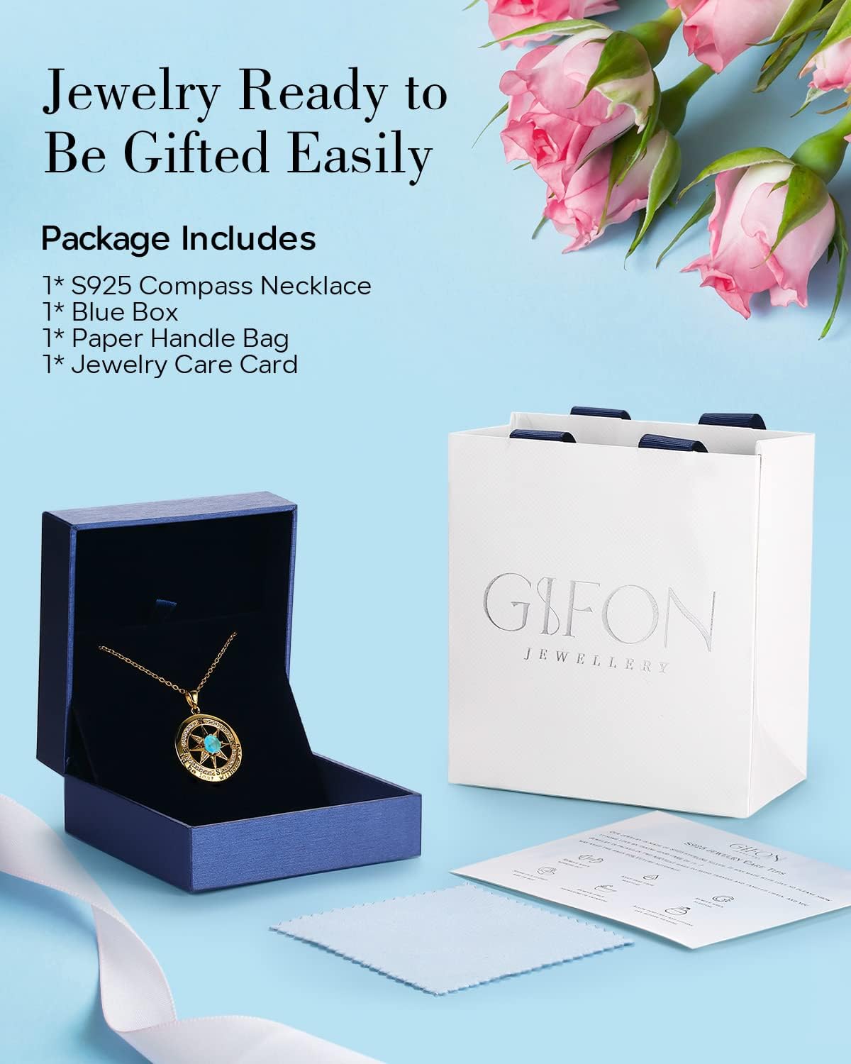 S925 Necklace Gift for Wife |Compass Jewelry |Women Anniversary |Sterling Silver |Girlfriend Birthday Gifts for Her Valentines |I'd be Lost without You |Jewel 18K Gold