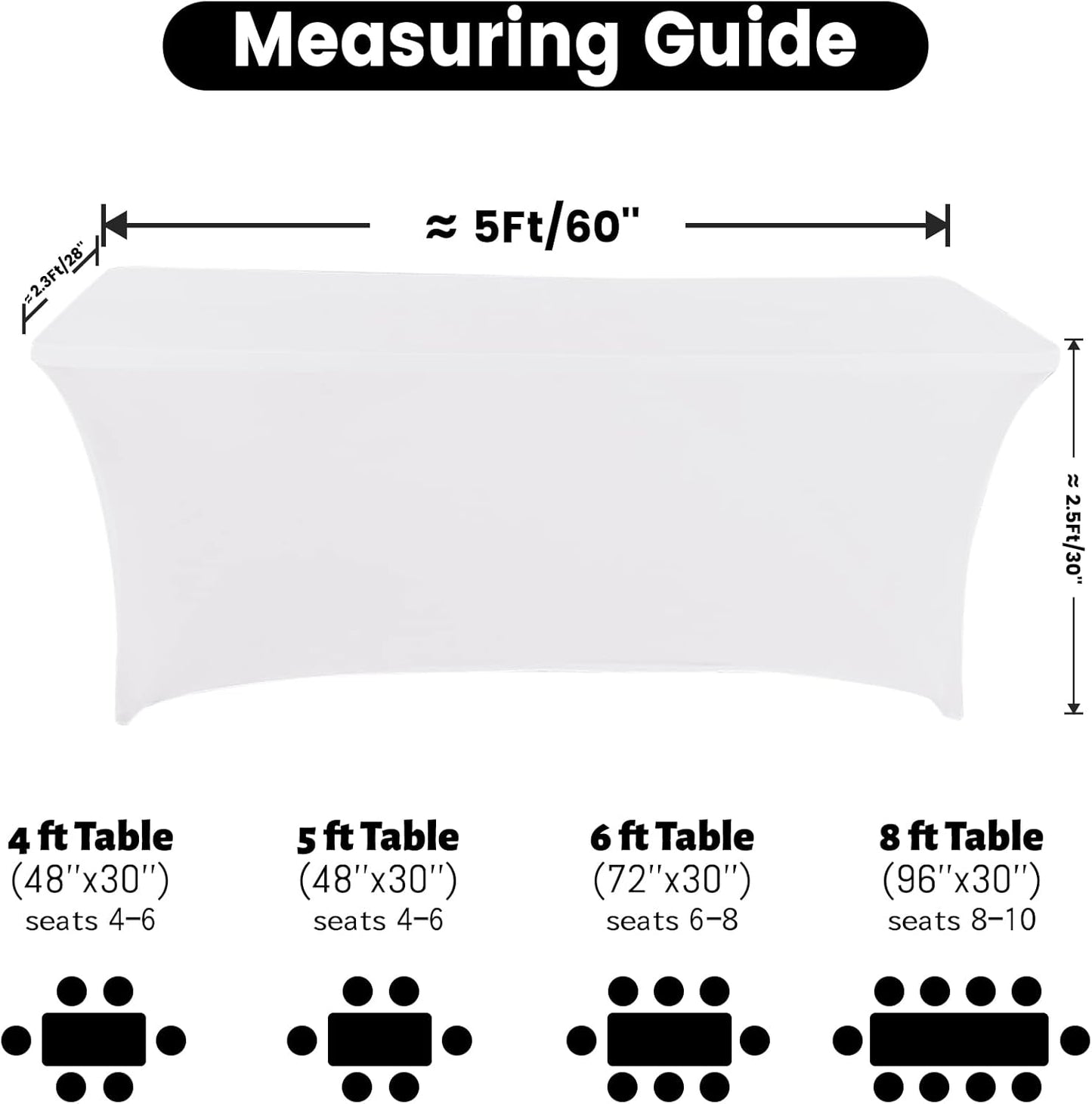 Spandex Table Cover 5 ft. Fitted Polyester Tablecloth Stretch Table Cover Table Topper Open Back - White