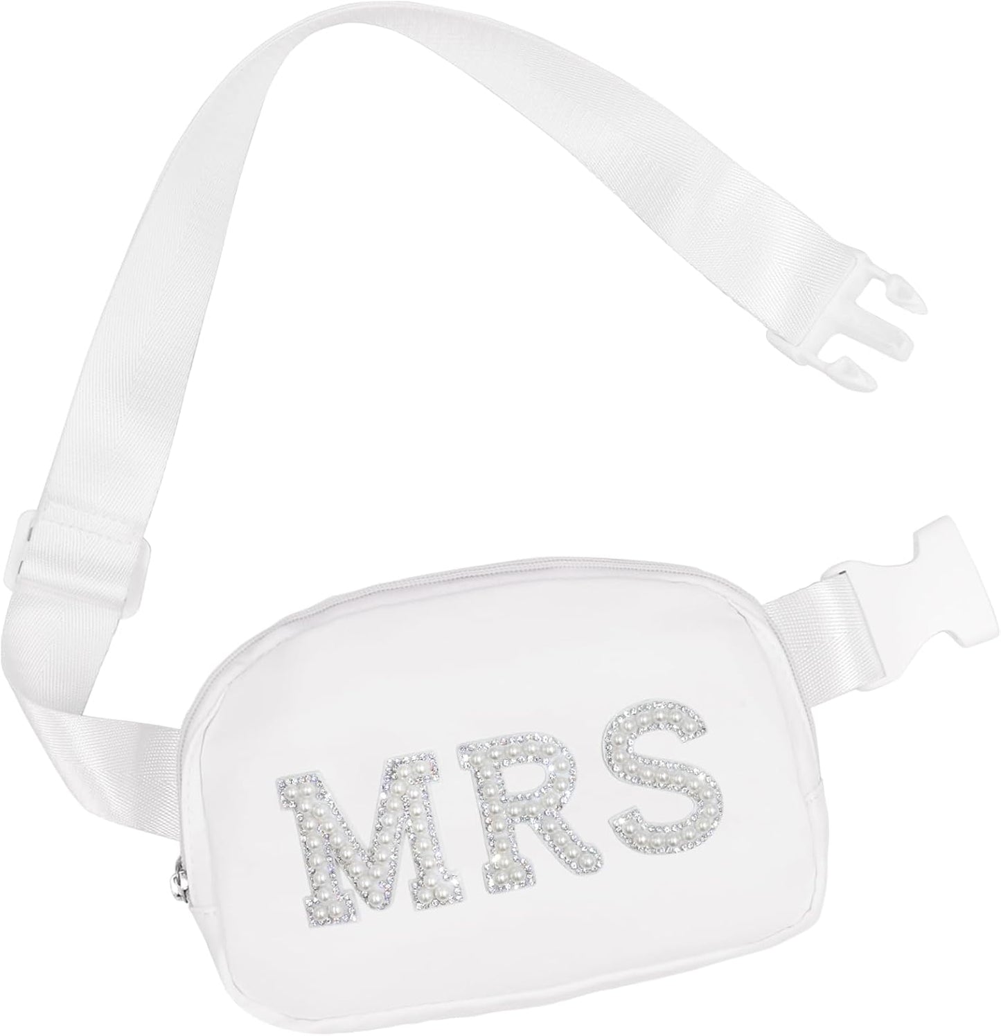 Lamyba Bachelorette Gifts for Bride Fanny Pack, Bride to be Gifts, Bridal Shower Gifts for Wedding Day Bachelorette Party Engagement Honeymoon, Pearl Mrs Waist Bag White