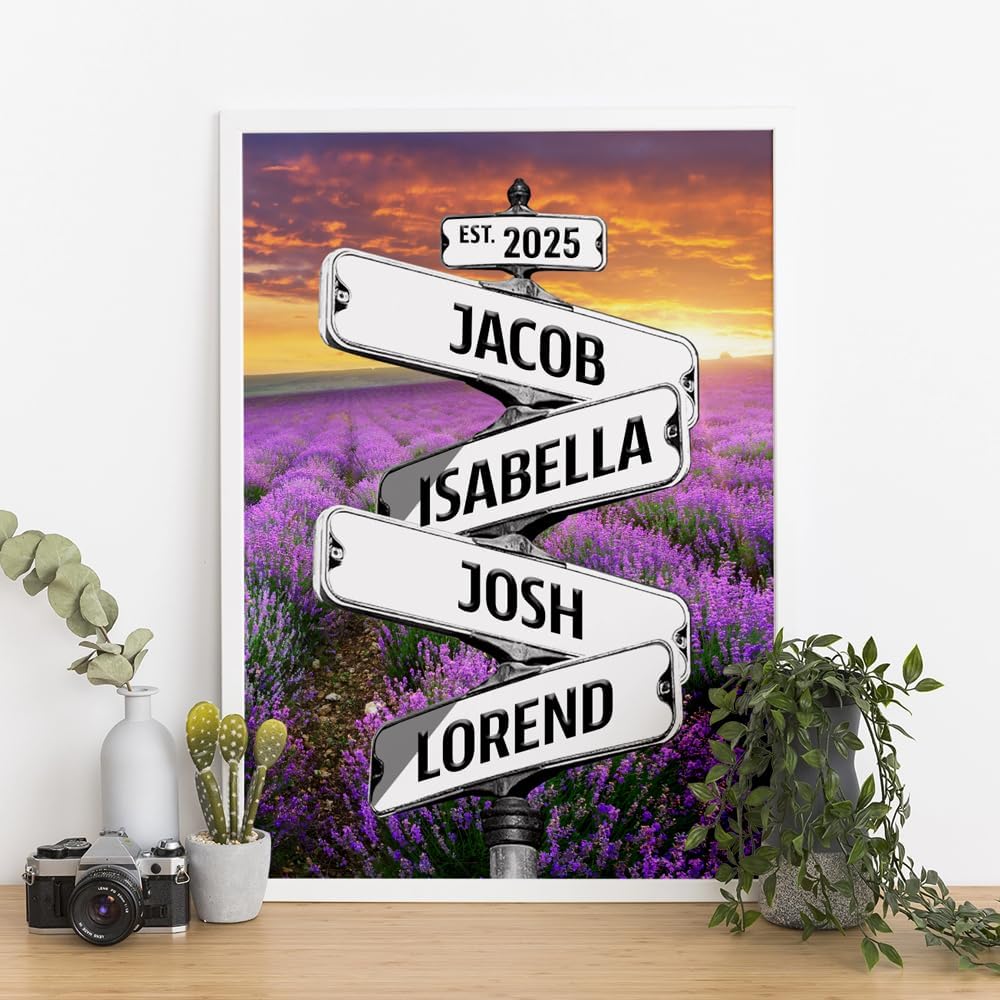 Personalized Lavender Garden Canvas Poster - Vintage Street Sign Style, Custom Name And Date - Perfect For Anniversary, Wedding, Birthday Gifts