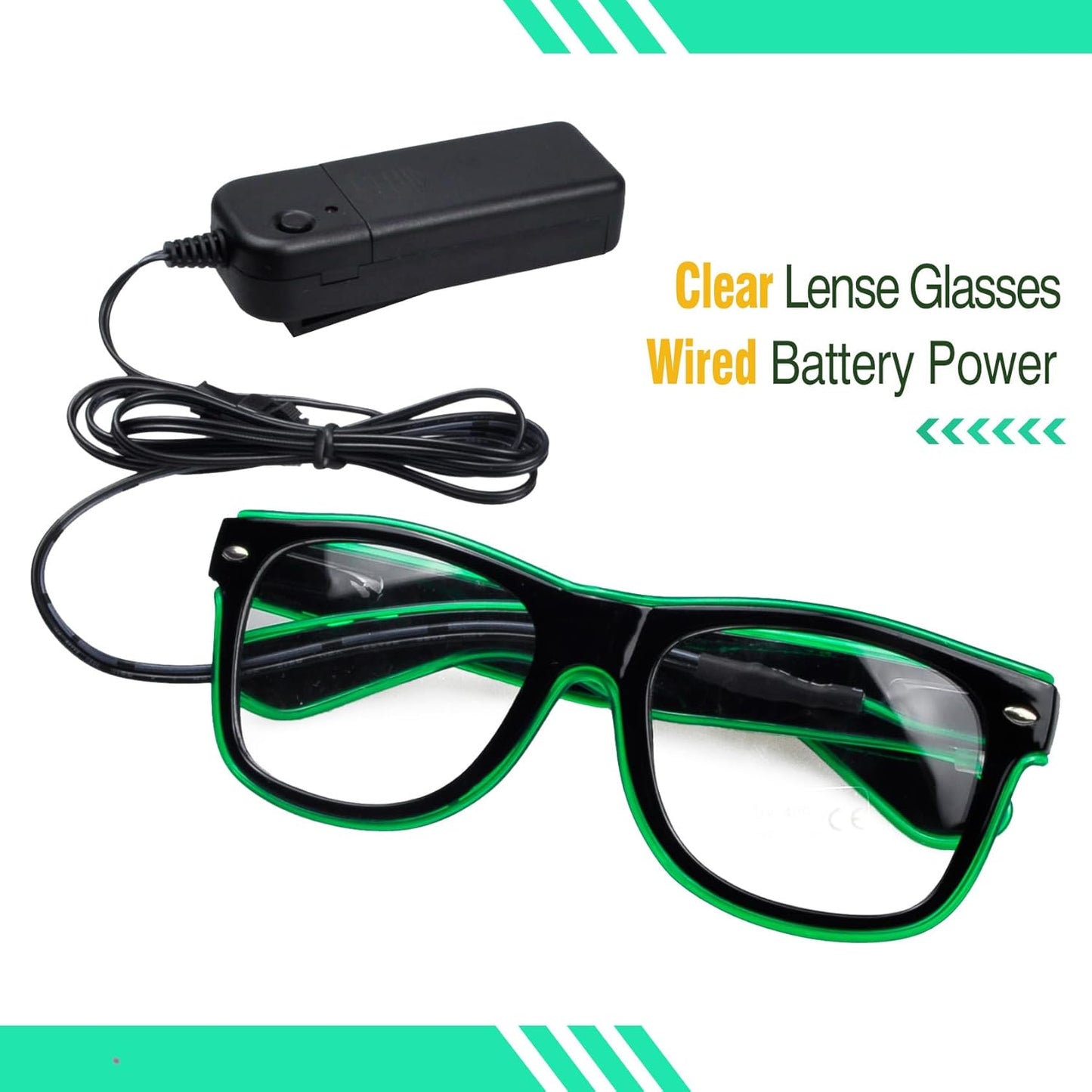 Aquat Light up EL Wire Neon Rave Glasses Glow LED Sunglasses Costumes For Party, EDM, Halloween, Wired with Battery Power