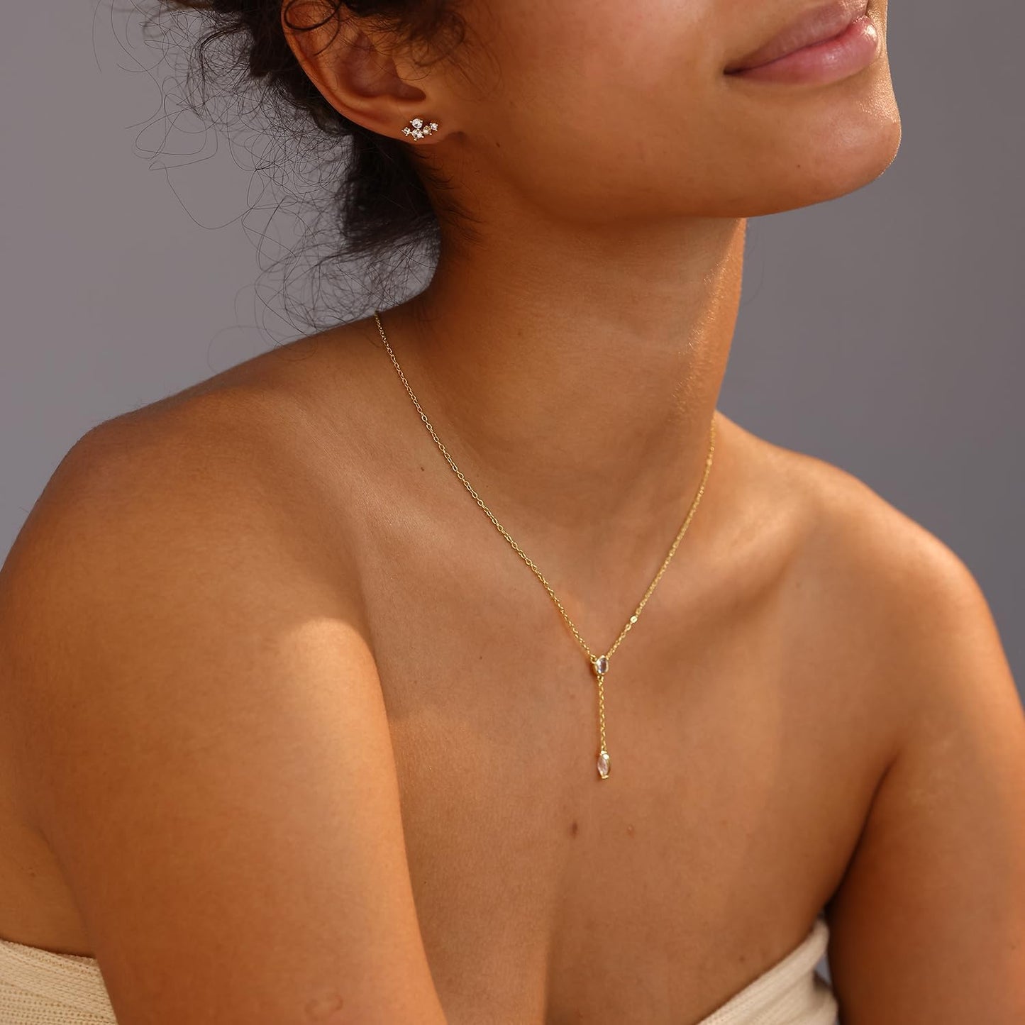 Gold Necklace for Women, Dainty Gold Long Necklaces 14k Gold Plated Prom Lariat Necklace Cute Choker Necklaces for Women Trendy Stuff Fashion Costume Gold Accessories Christmas Jewelry Gifts