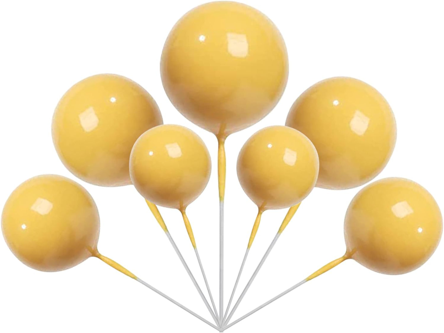 Rsstarxi 30 PCS Bubble Balls Cake Topper Foam Ball Cake Picks Mini Balloon Cupcake Insert DIY Decoration for Baby Shower Wedding Anniversary Kids Birthday Party Cake Decorations Yellow