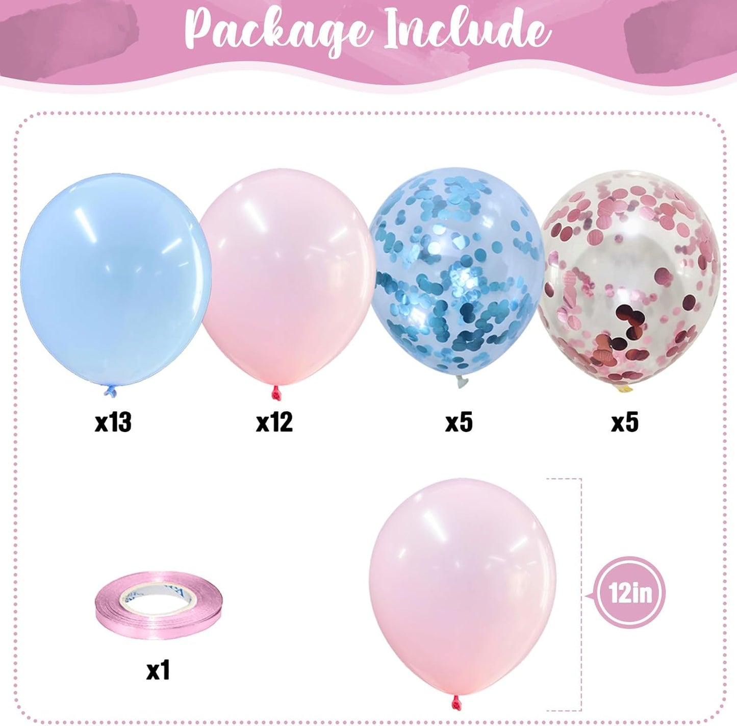 Pink and Blue Balloons Set, 35 Pack Pastel Pale Blue Pink Confetti Latex Balloons, 12 Inch Light Blue Pink Balloon Kit for Boy or Girl Gender Reveal Party Birthday Baby Bridal Shower Party Decorations