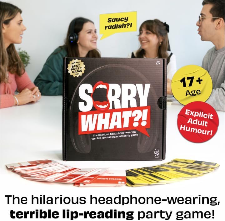 Sorry What Game - Uncensored Lip Reading Party Games for Adults - Based On The Headphone Challenge TikTok Trend - 2+ Players 40,000 Funny Phrase Combos - Card Games for Adults & Friends (Ages 17+)