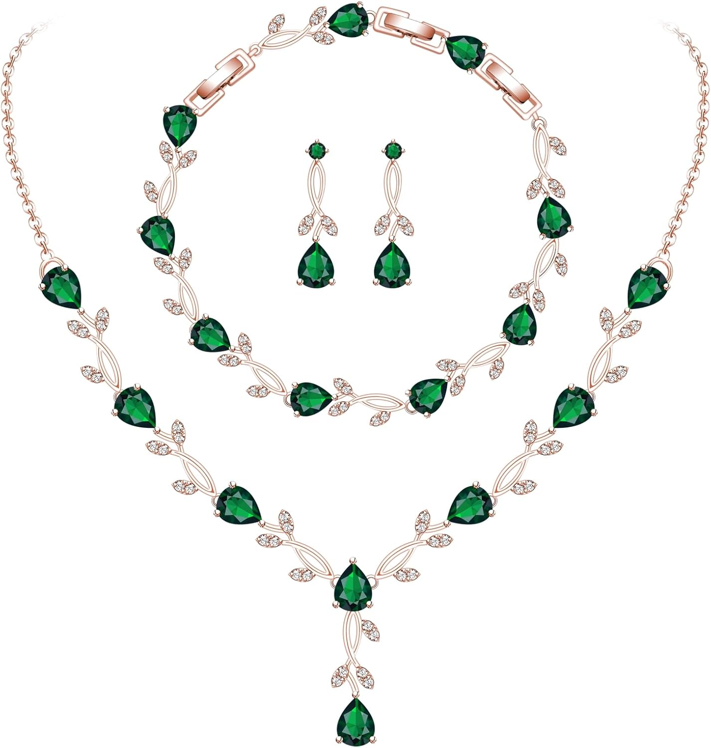 GZWHD Wedding Jewelry Sets for Bride Bridesmaid Women Cubic Zirconia Necklace Earrings Bracelet Set Gift for Mother Friend Wife Daughter Sister Party Prom Jewelry