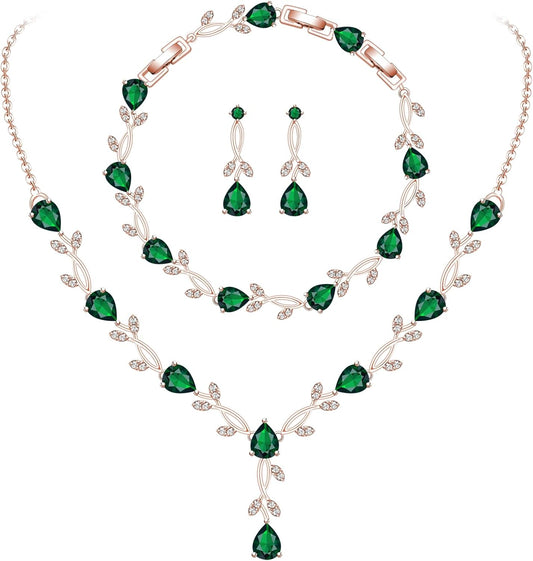 GZWHD Wedding Jewelry Sets for Bride Bridesmaid Women Cubic Zirconia Necklace Earrings Bracelet Set Gift for Mother Friend Wife Daughter Sister Party Prom Jewelry