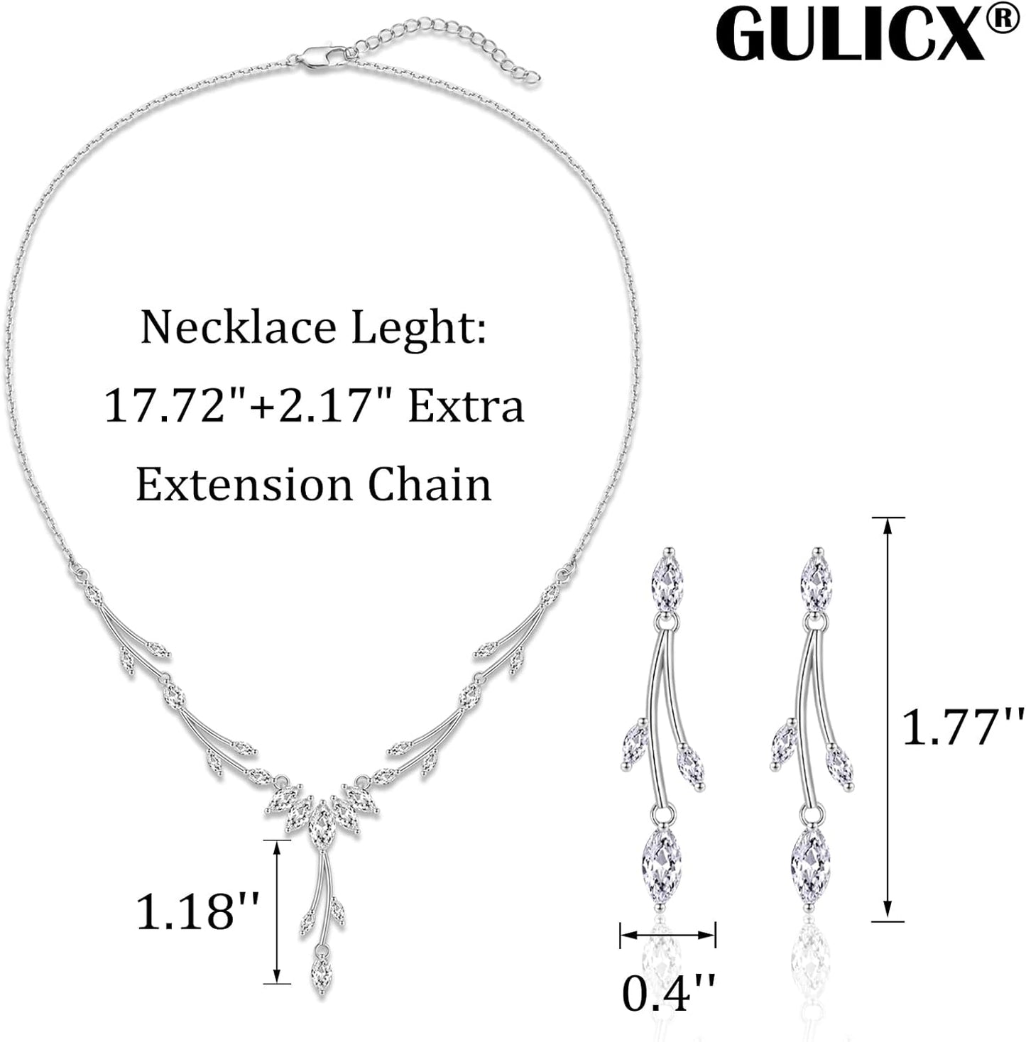 GULICX Jewelry Set for Womens, Rhinestone Necklace and Earrings Bracelet Set, Wedding Party Prom Jewelry Set for Brides Bridesmaid