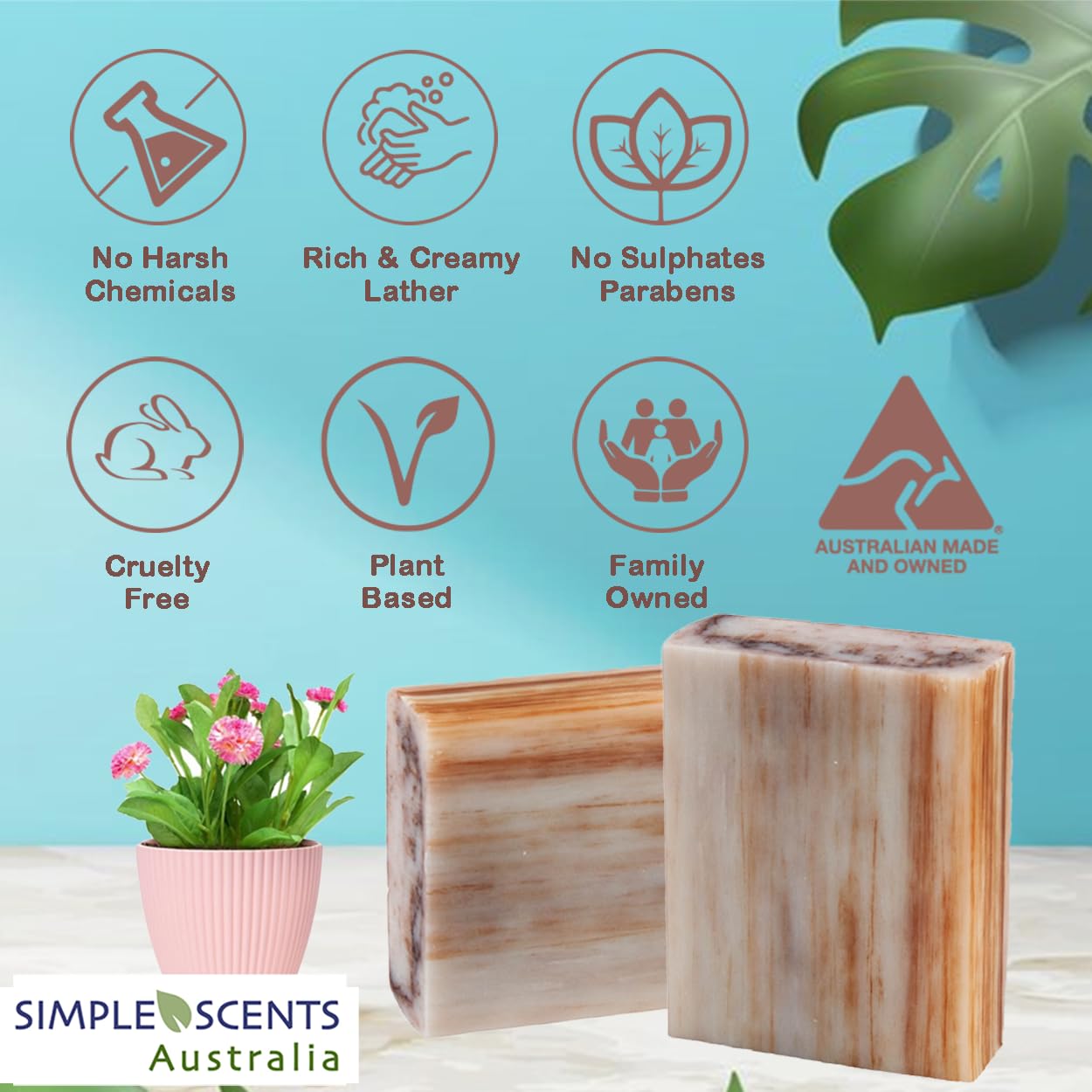 Simple Scents Australia Patchouli Scented Natural Soap Bars (12 Bars), 3.5oz Moisturizing French Triple Milled Soap Bars Enriched with Shea Butter - Pure Plant Oil Bath & Body Bars