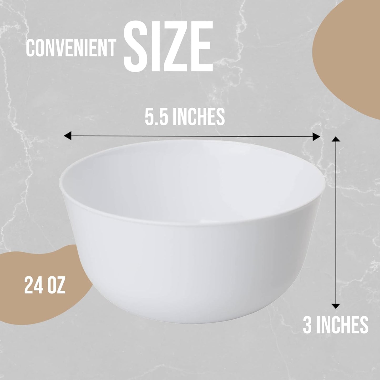 Trendables Plastic Bowls Set of 10 - 24 Oz White Fancy Serving Bowls for Ice Cream, Salad, Candy - Disposable