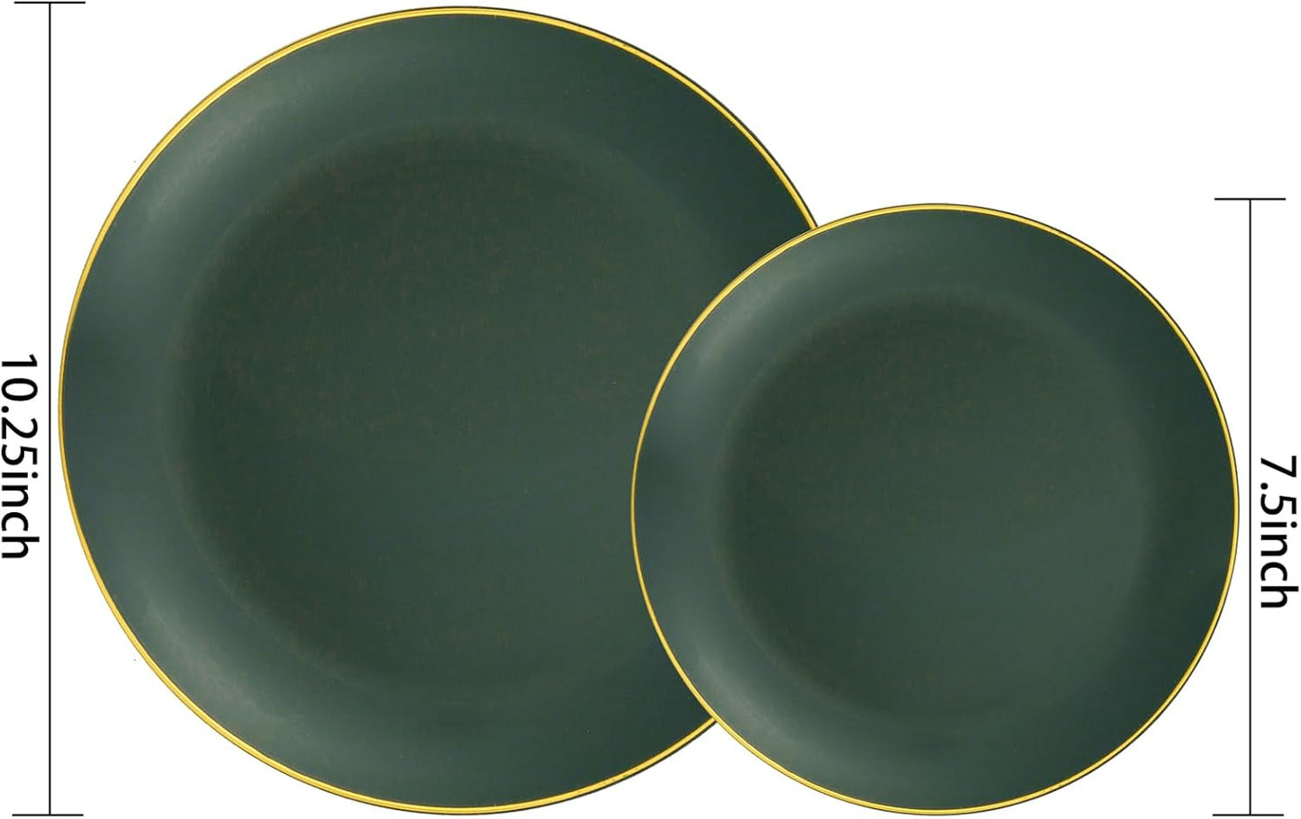 PULOTE 100PCS Green Plastic Plates - Green Disposable Plates With Gold Rim - Include 50 Pieces Dinner 10.25inch,50 Pieces Dessert 7.5inch for Party&Christmas