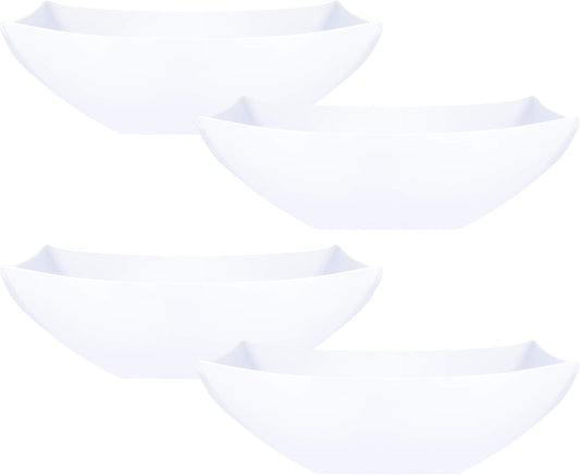 PLASTICPRO Disposable 32 ounce Square Serving Bowls, Party Snack or Salad Bowl, Medium Plastic Elegant White Pack of 4