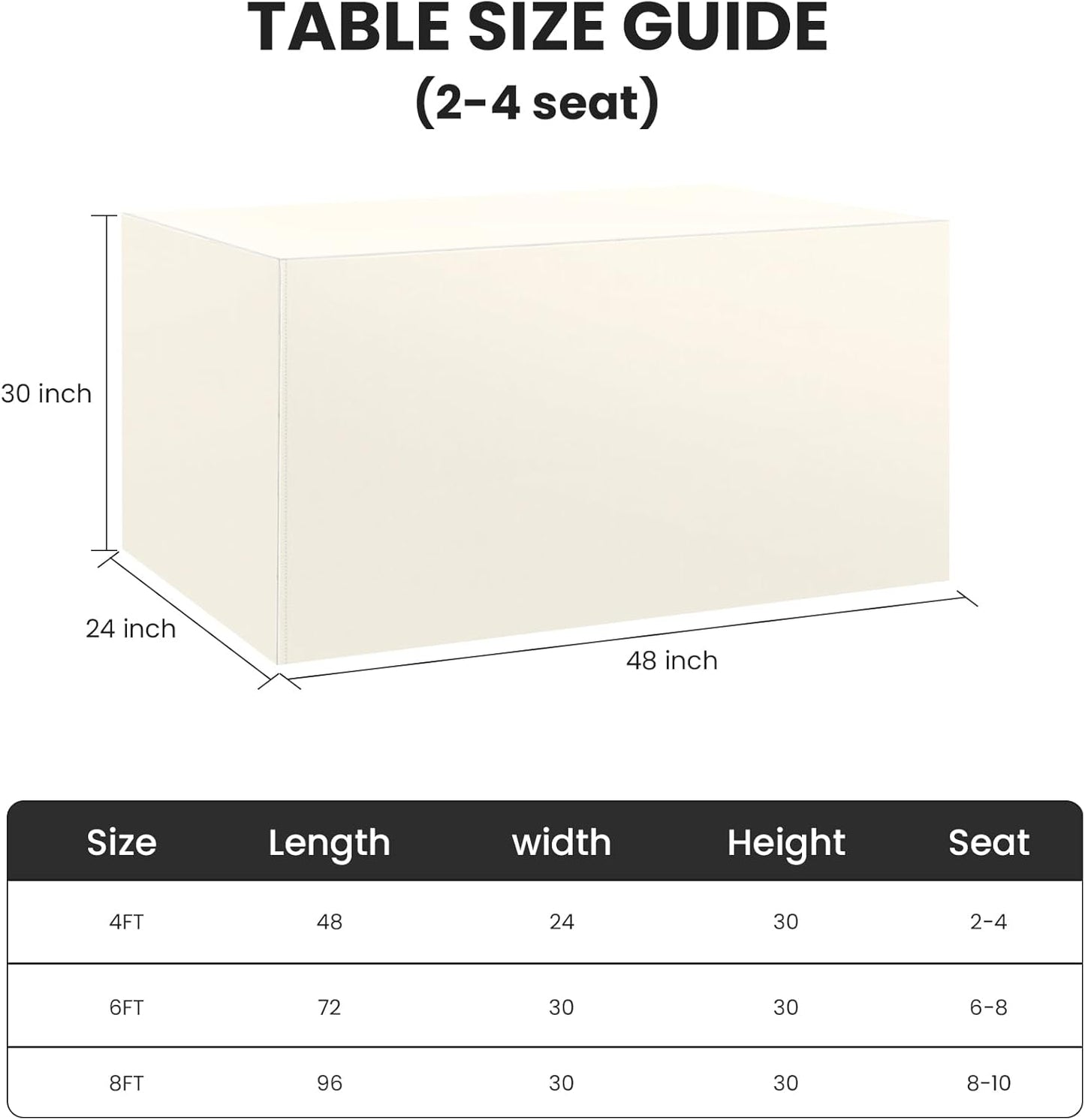 Ascoza 2 Pack Fitted Tablecloth for 4 Foot Rectangle Tables 48 x 24 Inch Ivory Table Covers Water Resistant Polyester Table Cloth for Wedding, Parties,Display, Trade Show (Ivory)