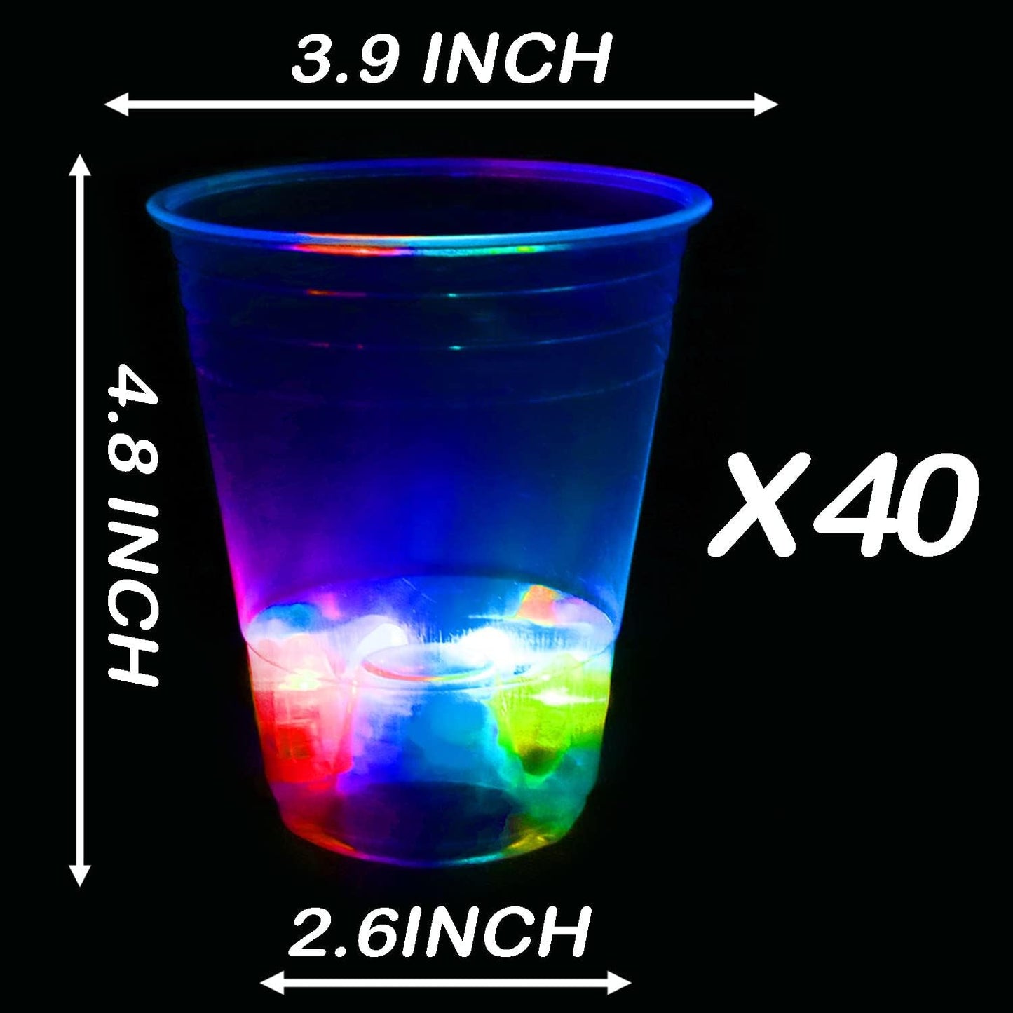 40 Pcs Glowing Party Cups,Pack with Flashing color Bright Glow-In-The-Dark Colors for House Parties Birthdays Concerts Weddings BBQ Beach DJ Holidays(16oz)