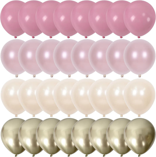 Double Stuffed Pearl Pink Balloons, 50pcs Double Stuffed Dusty Pink Pearl Beige Balloon Gold Balloons for Women Girls Boho Birthday Bridal Baby Shower Wedding Party