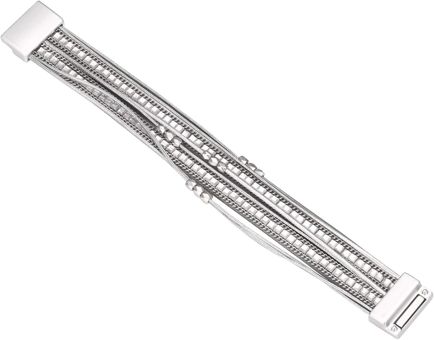 Fesciory Leather Wrap Bracelets for Women, Boho Leopard Multi-Layer Crystal Beads Cuff Bracelet Jewelry