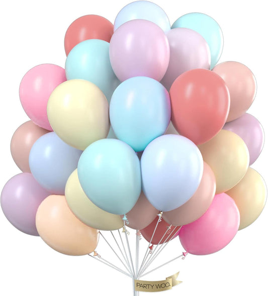 PartyWoo Pastel Balloons 50pcs 12 Inch Pastel Rainbow Latex Balloons for Baby Shower Gender Reveal Engagement Bachelorette Easter Bridal Shower Anniversary Retirement Birthday Party Decorations