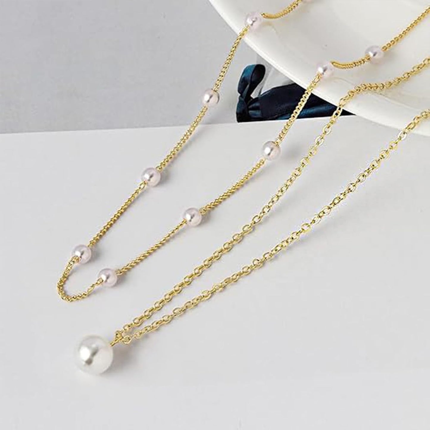 OGD Gold Pearl Necklaces Set for Women 14K Gold Plated Dainty Layered Pearl Cute Daisy Pearl Choker Gold Necklace Gifts for Women Gold Trendy Jewelry Gifts