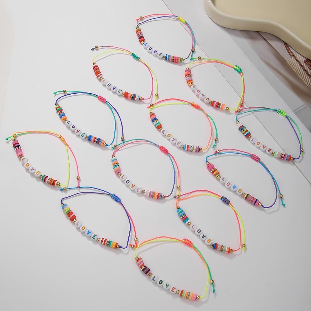 Friendship Bracelets Boho Stackable Bracelets for Women Surfer Heishi Clay Bead Bracelets Stretch Preppy Bracelets Colorful Boho Bracelets for Women